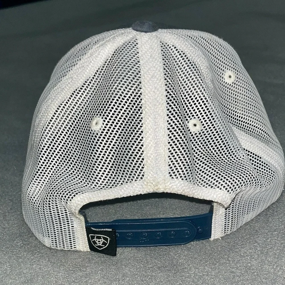 Ariat Hat Cap Snap Back Navy White American Flag Patch Mesh Trucker Mens Rodeo‎